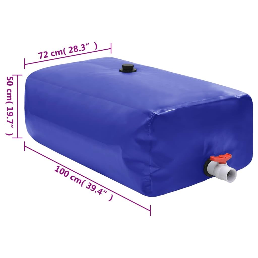 Składany zbiornik na wodę z kranem z PCW 360 l, 100 x 72 x 50 cm, odporny na rozerwanie, do wody deszczowej, ogrodu, na kemping