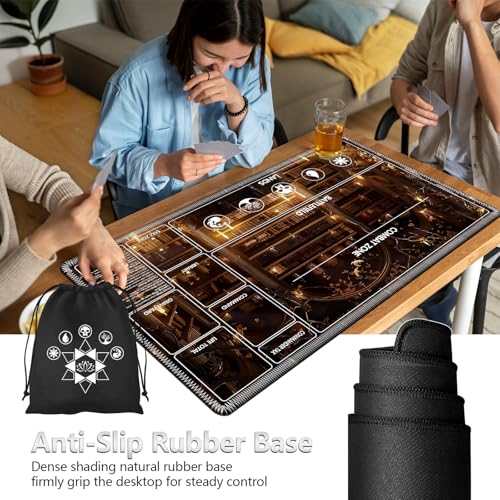 Image of for MTG Playmat with Card Storage Bag,Non-Slip Rubber Base & Smooth Surface 35.4x19.7in,Beginner-Friendly Magic Mat for Commander Deck,Library Bookshelf
