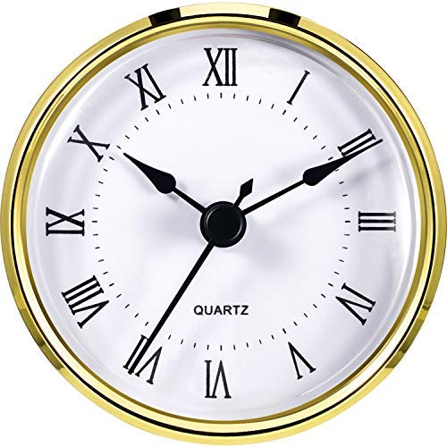 Hicarer Round Clock Insert 3-1/8 Inch (80 mm) Quartz Movement Roman Numeral Gold Trim (Gold Trim)
