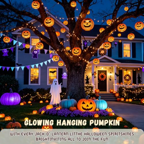 Halloween Outdoor Solar Pumpkin Decor Hanging Lantern Lights Outdoor Decor - image 3