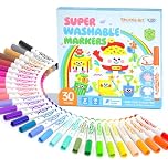 Shuttle Art Super Washable Markers, 30 Vibrant Colours with Broad Conical Tips for Kids, Ultra Clean Ink Markers for Colouring Books, Ideal for Home Classroom School Use by Toddlers Students Teachers