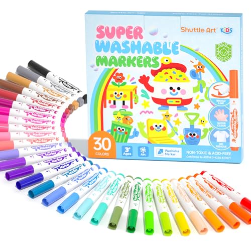Shuttle Art Markery super zmywalne, 30 żywych kolorów z szerokimi stożkowymi końcówkami dla dzieci, ultra czyste markery atramentowe do kolorowanek, idealne do użytku domowego, klasy, szkoły, przez