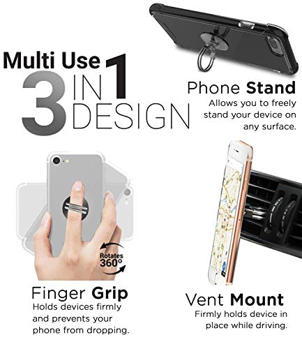 Aduro Phone Ring Holder [3-In-1] - Phone Ring, Phone Stand, Phone Car Vent Mount, Finger Grip Phone Holder For All Iphone, Samsung Galaxy (Black) #TOP1