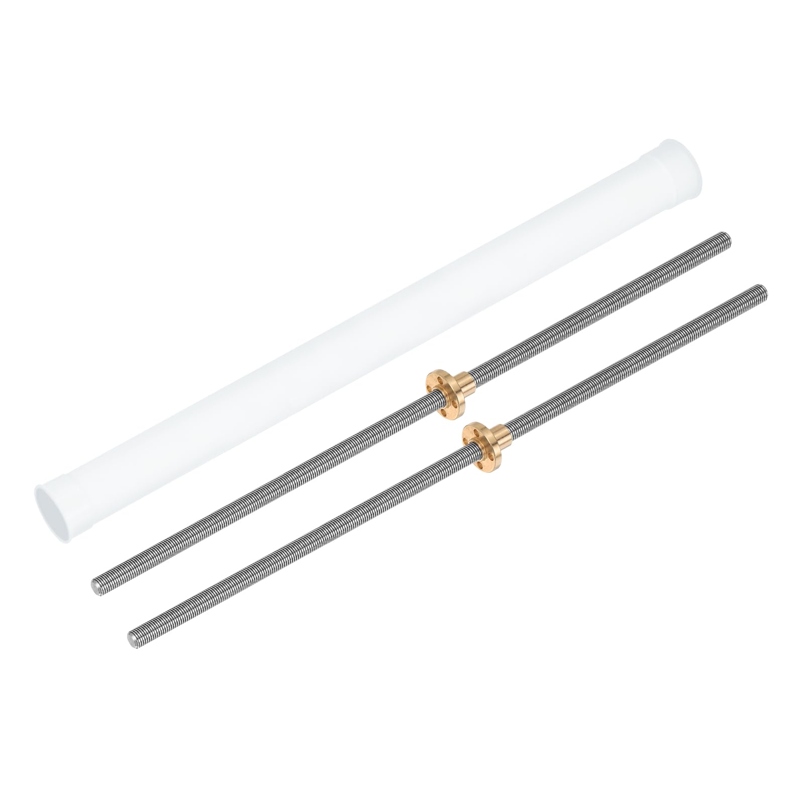 sourcing map Lot de 2 vis en plomb Tr8X1 de 350 mm avec écrous en laiton (pas de 1 mm, 1 démarrage, plomb de 1 mm), pièces de mise à niveau d'imprimante en acier inoxydable 304 avec tube d'emballage