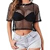 DAVBNM 2PCS 80s Neon Fishnet Top, Mesh T-Shirt for Women Girls, 1980s Neon Fancy Dress Disco Costume, for Retro Theme Party (Black and Pink) #4