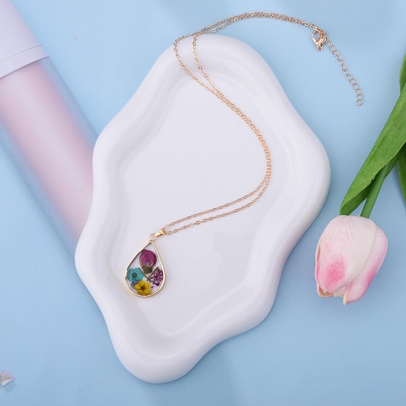 Rose Dried Pressed Flower Necklace for Women Gold Handmade Wildflower Teardrop Pendant Necklace Nature Gifts for Her Mom Grandma Birthday Christmas Gifts for Sister Freind Flower Resin Necklaces - Image 7