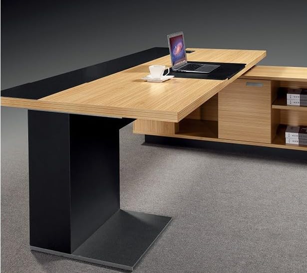 Image of Lakdi The Furniture Office Desk for Director Table Made in Particle Board with Drwaers and CPU Space, Modern Executive Desk, Openable Shutter Gold Brown Color - (LDL-462 6 fit)