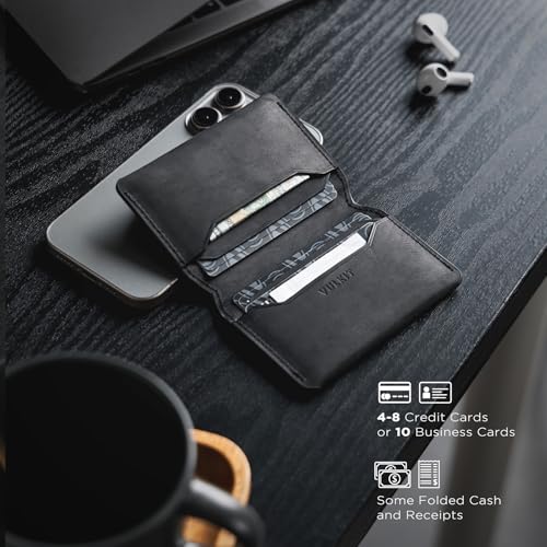 Image of VULKIT Slim Minimalist Card Holder RFID Blocking Leather Credit Card Holder Front Pocket Wallet Magnetic Closure, Handcrafted Cowhide Version