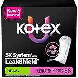 Kotex Ultra Thin Pads, Heavy Absorbency, 56 Count (Packaging May Vary)