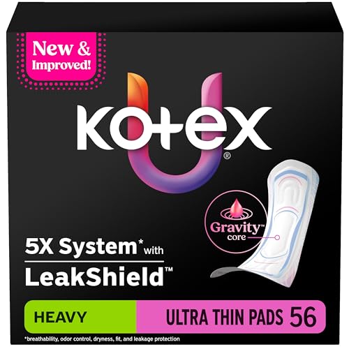 Kotex Ultra Thin Pads, Heavy Absorbency, 56 Count (Packaging May Vary)