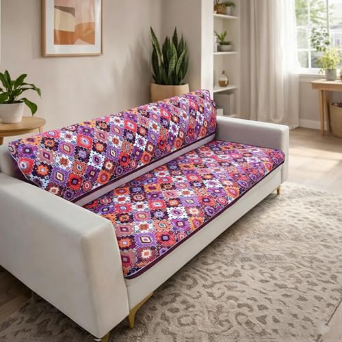 Image of Homerz 'Brooklyn Series' Premium Sofa Cover | Quilted Floral Design | Non-Slip Washable Sofa Protector | Soft Anti Slip Fabric (sczcs, 2 Seater, Seat Cover with Backrest)