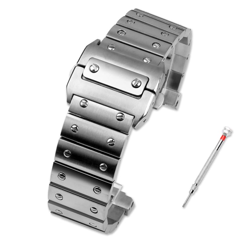 Bracelet montre acier Cartier Santos 100 homme 23mm boucle papillon