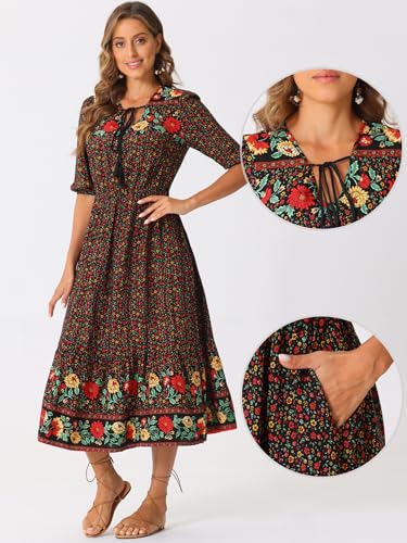 Robe midi bohème à col en V Allegra K avec cordon
