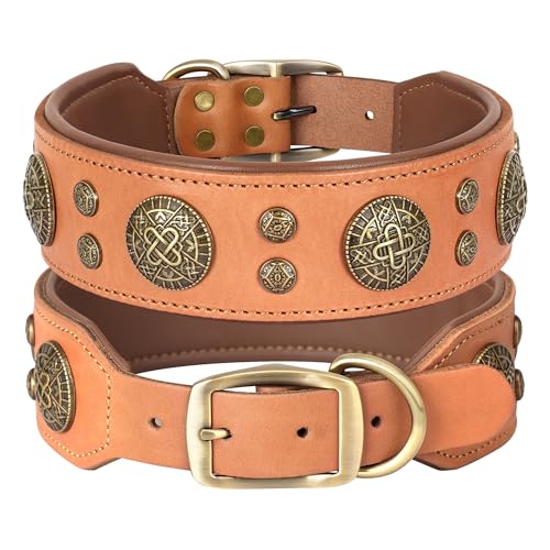 Didog Hundehalsband aus echtem Leder, breit, weich, strapazierfähig, 5 cm breit, luxuriöses, langlebiges Hundehalsband für mittelgroße und große Hunde, Braun, L