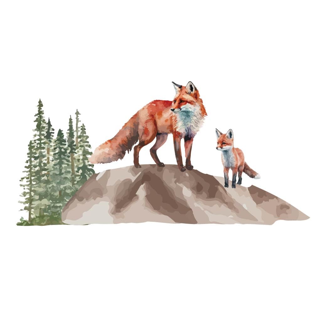 SUPERDANT Fuchsfamilie Wandaufkleber Fuchs Stehende Hügel Wandtattoos Niedliche Tiere Vinyl DIY Kunstdekoration Kunstdekorationen Für Kinderzimmer Baby Schlafzimmer Spielzimmer Wohnzimmer Vorschule