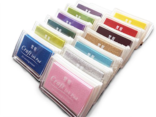 Lsushine Craft Ink Pad Stamps Partner DIY Color,15 Color Craft Ink Pad for Stamps, Paper, Wood Fabric (Pack of 15)