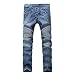 DAVID.ANN Men's Slim Straight Biker Jeans Hiphop Pants,Blue,32