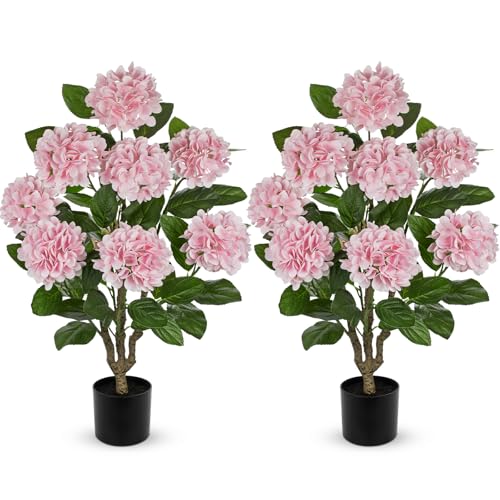 3FT Pink Hydrangea Artificial Flowers Tree 2 Pack Large Real