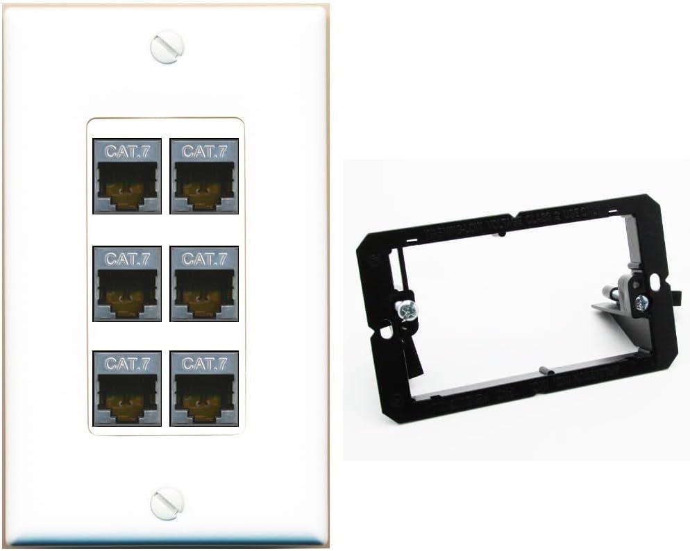 RiteAV 6 Port Cat7 Shielded Ethernet Wall Plate - Bracket [Black/Black]