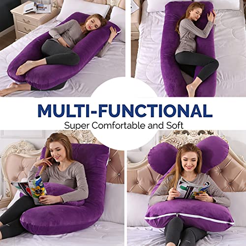 U Shaped Pregnancy Pillow, Full Maternity Body Pillow For Sleeping With Velvet Cover, Support For Back, Hips, Legs, Belly For Pregnant Women, 1.6Kg, 46In, Purple #TOP2