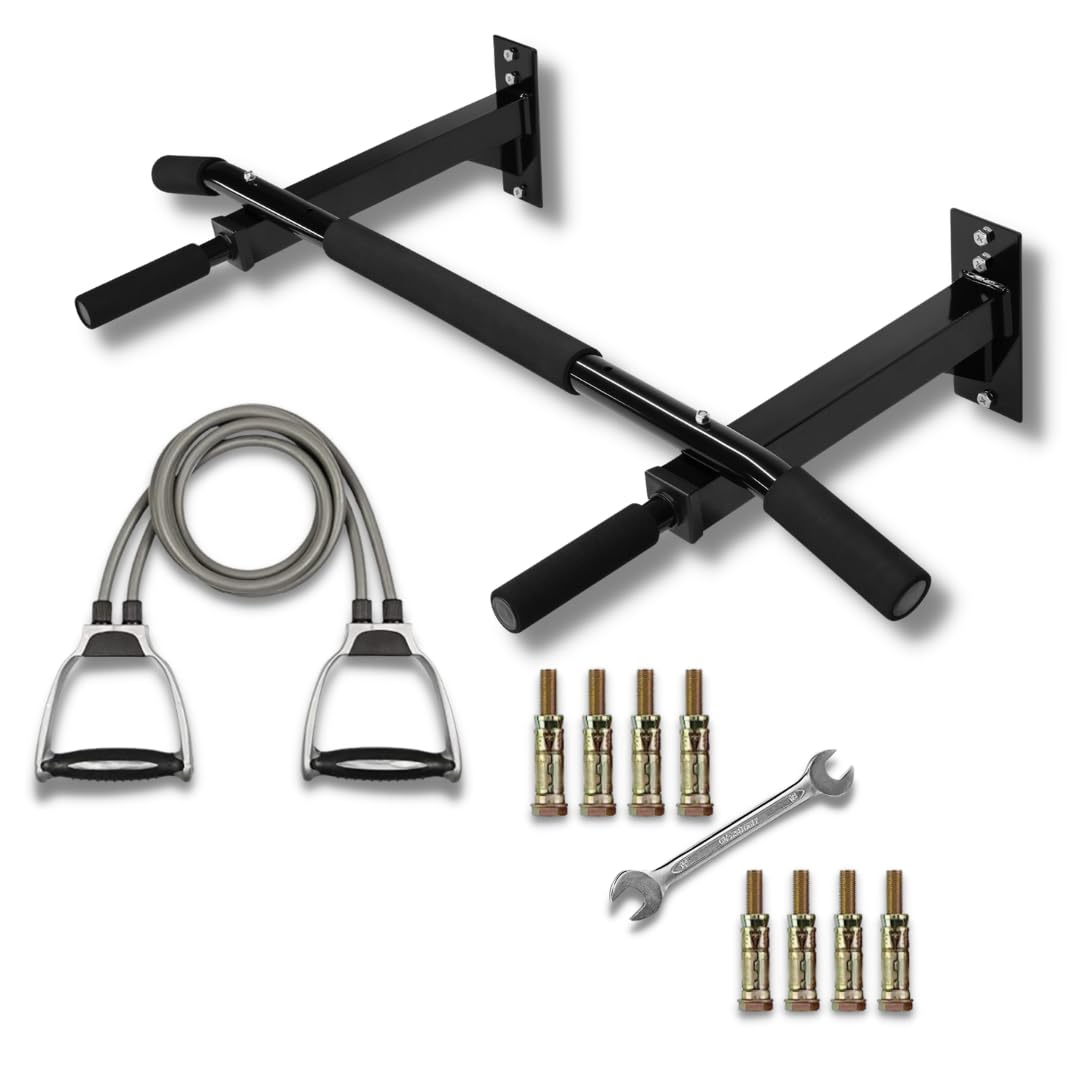 FIRE FITNESS wall mount Chin up bar solid metal handle with toning tube and chin-ups accesories for pull ups dips dips station workouts exsrcises at home with support for chin-up-picture-10