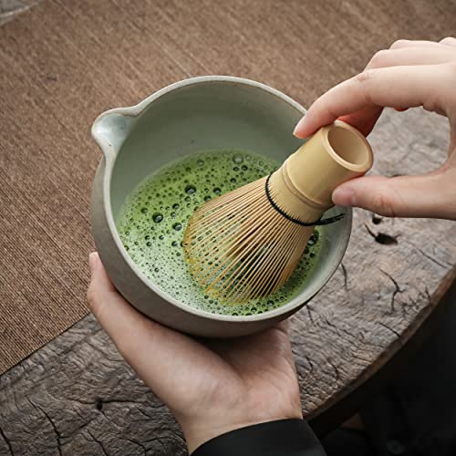 Teanagoo Matcha Whisk Set Matcha Bowl With Pouring Spout Bamboo Matcha Whisk Scoop Matcha Whisk Holder Tea Making Kit. 1 Japanese Tea Set (7Pcs) + 2Cups(7.2Oz) ,S2,Darker Grey,Color Box Packing #TOP3