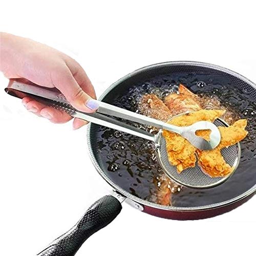 HS-STORE's Filter Spoon with Clip Multi-Functional Stainless Steel Colander Oil-Frying Filter Fried Food Clip Kitchen Tongs