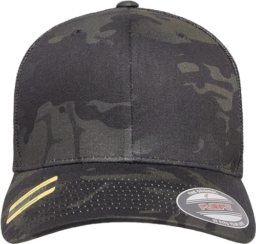 Image of Flexfit Unisex Mesh Fitted Trucker Hat Multicam Black