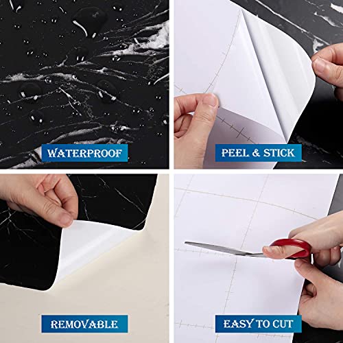 Funstick 36" X 200" Matte Black Marble Wall Paper Kitchen Countertop Peel And Stick Wallpaper Thick Marble Contact Paper For Countertops Waterproof Adhesive Vinyl Marble Paper For Cabinets Table Desk #TOP3