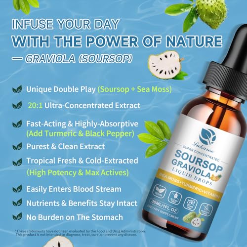 Image of (2 Pack) Soursop Graviola Leaf Extract Liquid Drop Plus Pure Botanical Sea Moss for Cell Support & Regeneration, Immunity and Gut Health, Soursop Bitters Liquid丨Full Texture,Pineapple Flavor,1 Fl Oz