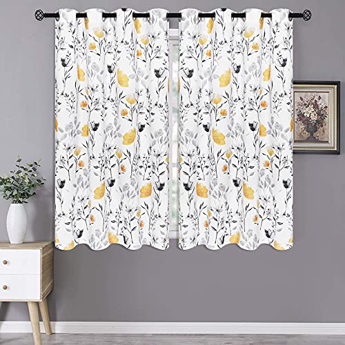 Vertkrea Yellow Flower Watercolor Window Curtains, Yellow And Gray Floral Curtains, Yellow And White Grommet Drapes For Bedroom Living Room Kitchen Bathroom Nursery, Set Of 2 Panels, 52 X 63 Inches #TOP3