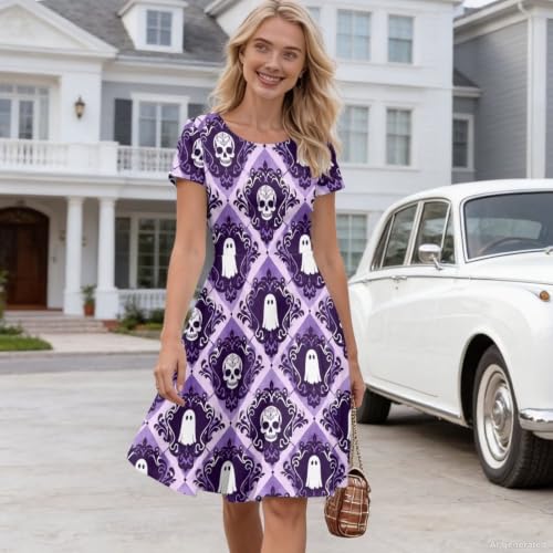 Image of POLERO Sunflower Dress for Women Floral Summer Dresses Short Sleeve Casual Sundresses Midi Dresses