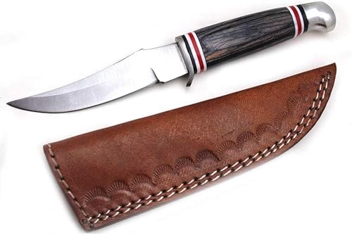 Wild Turkey Handmade Colección Color Mango de Madera Hoja Fija Skinner Cuchillo w/Funda de cuero (negro)