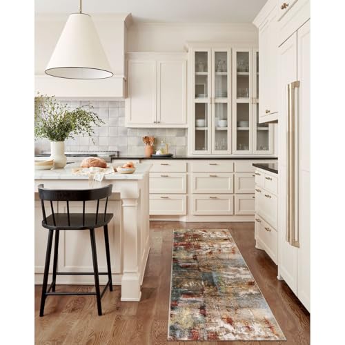 Lahome Washable Runner Rug with Rubber Backing- 2x8 Rug Runners for Hallways Non Slip Kitchen Rugs Non Skid, Modern Abstract Carpet Runner Indoor Floor for Bathroom Entrance Living Room Bedroom,Red
