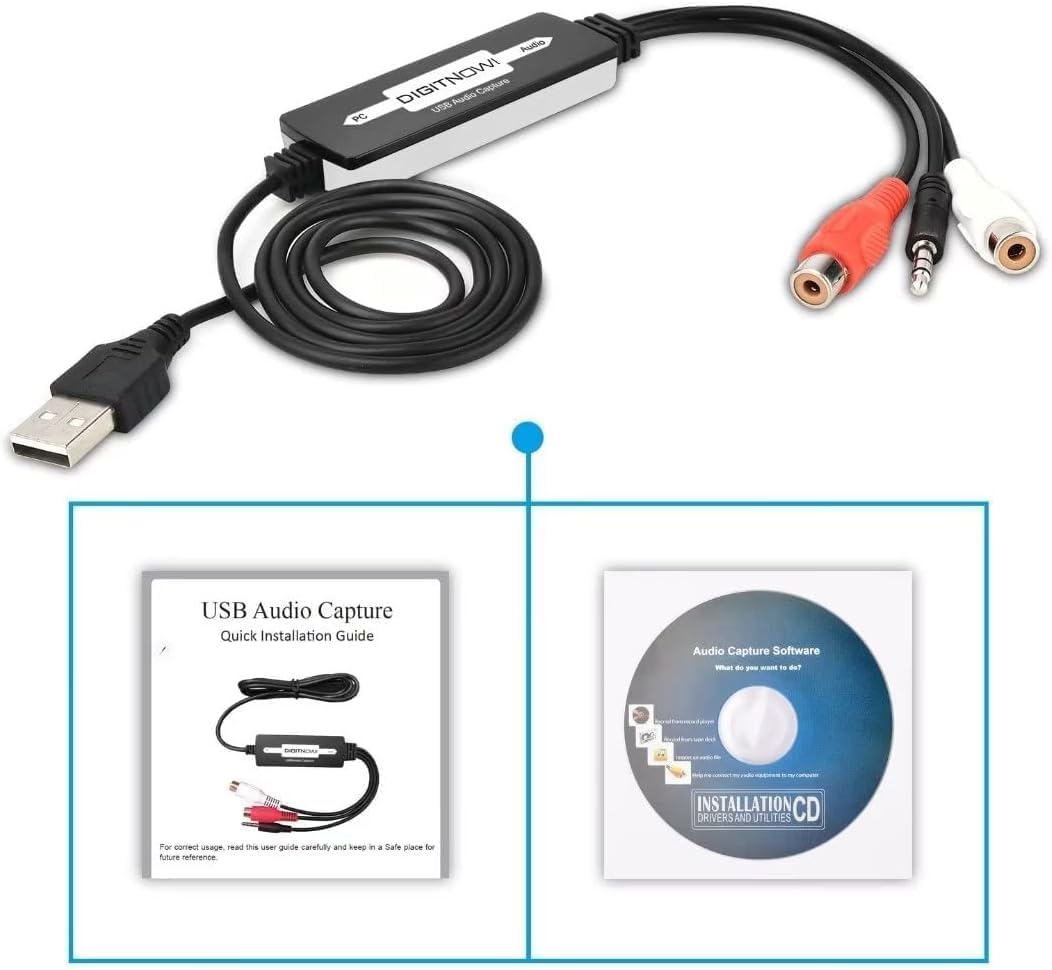 USB 2.0 Digital Audio Capture Card für Vinyl-Schallplatten, Audio Grabber für Kassetten zu digitalen MP3-Konverter, Unterstützung Win7/8/10 XP Mac OS