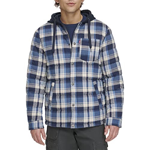 Image of Levi's mens Plaid Sherpa Lined Hooded Shirt Jacket (Regular & Big & Tall Sizes)