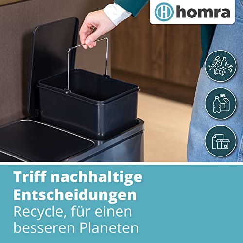 Homra Mülleimer Küche 3 Fächer Sparq 54l | Mülltrennsystem 3Fach | Edelstahl Treteimer 3x18 Liter | Trennsystem 3 Inneneimern | Abfall & Recycling | Abfalleimer Tretmülleimer Softclose | Stahl – Bild 4