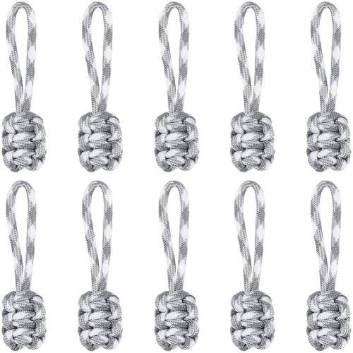 Image of GORGECRAFT 10Pcs Woven Zipper Pulls Polyester Zip Puller Extender Gray Rope Zipper Heads Slider Handle Cord Zip Pulls Tab for Suitcases Backpacks Luggage Purses Handbags Jackets Clothing Accessories