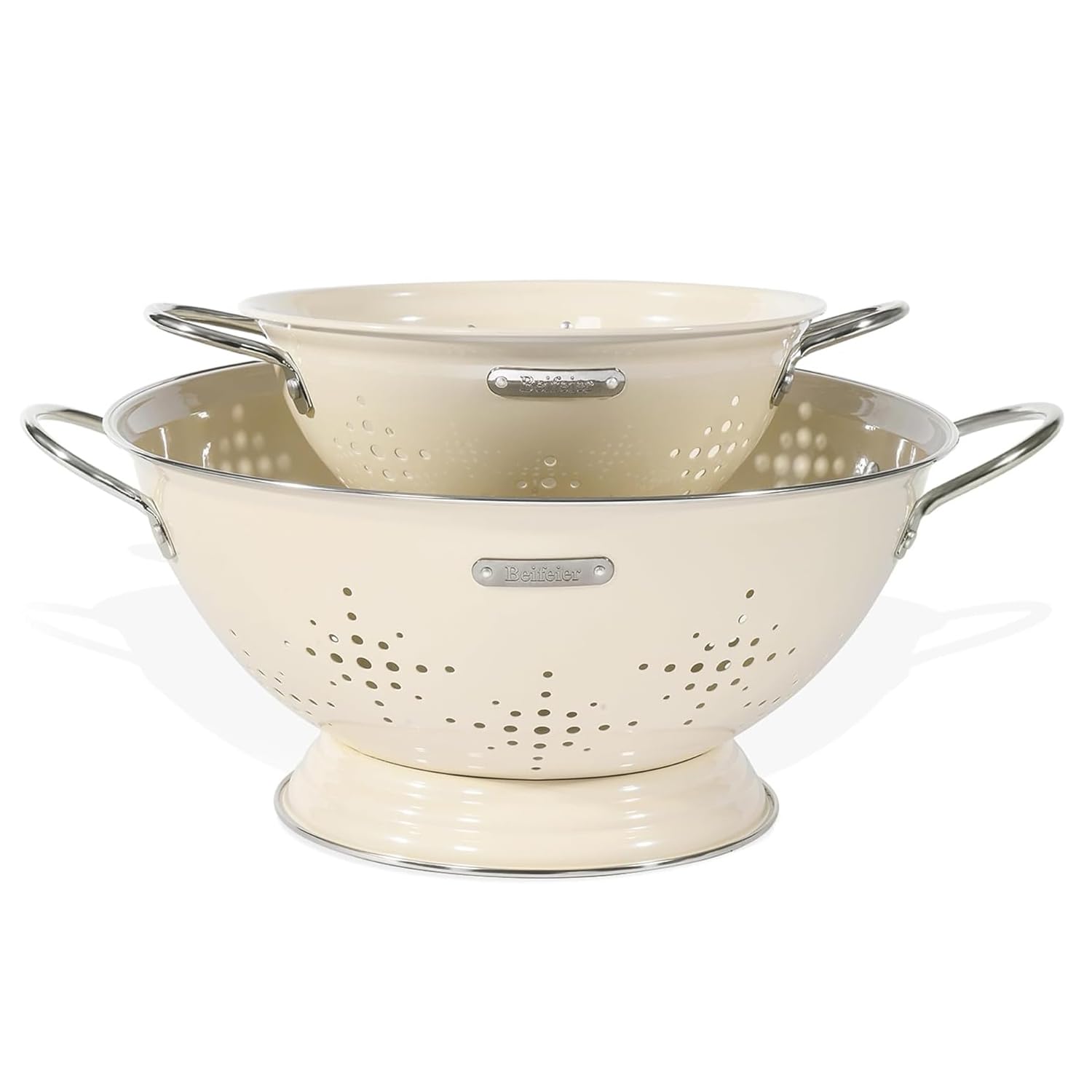 Metallsieb-Set – 2 & 6 Quart, Sieb für die Küche mit Griff und Boden, Küchensieb zum Abtropfen von Nudeln, Obst, Gemüse, spülmaschinenfest (Mandelcreme)