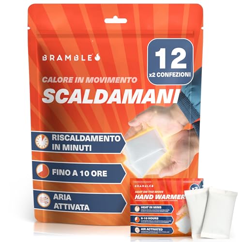 Bramble - 24 Scaldamani (12 confezioni), Scalda Guanti Tascabili - Adatti per Attività all'aperto, Escursioni, Golf, Spettatori di Calcio, Dura 8 ore +