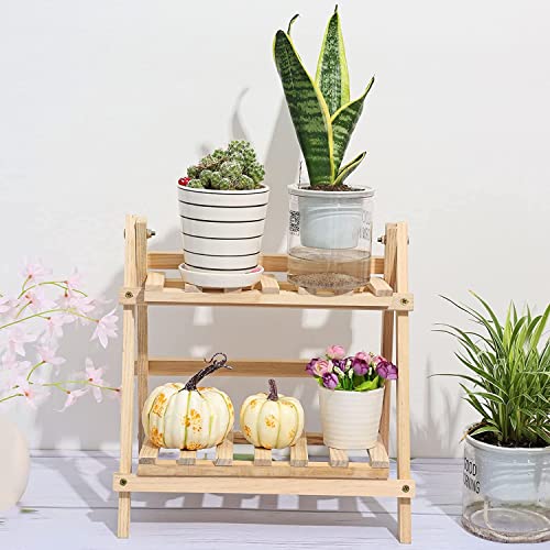 フラワースタンド プランタースタンド デスク上置棚 花台 園芸ラック 観葉植物スタンド 鉢スタンド 植木台 35x17x35㎝ 木製 二層 室内 室外 花屋/オフィス/リビング/ベランダに適用 新築祝い プレゼント 日本語組み立て説明書付き