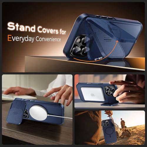 Image of TOCOL for iPhone 16 Pro Max Case with Slide Camera Cover, Kickstand and Camera Control Button, Fit for MagSafe, Rugged Solid Phone Case, Non-Slip, Drop Protection, Blue