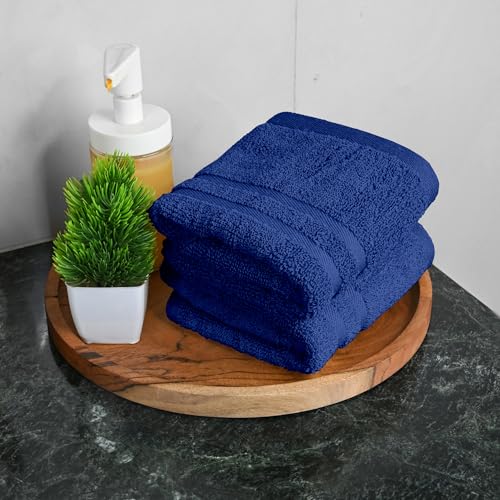 Image of Divine Casa Cotton 550 GSM Hand Towels Pack of 2 Blue, 60 x 40 cm Ultra Soft & Highly Absorbent Thick Bathroom Towels
