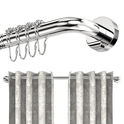 Misounda Gardinenstange, Vorhangstange Ausziehbar, Edelstahl Metall Gardinenstangen Teleskopstange mit 12x Gardinenringe, Länge 80-130 cm, für Wohnzimmer Schlafzimmer Badezimmer Fenster Cover