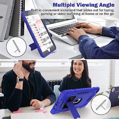 Image of ZoneFoker Case for iPad 9th /8th /7th Generation 2021 /2020 /2019(10.2 inch), Heavy Duty Military Grade Shockproof Rugged Protective 10.2 inch Cover with Built-in Stand for iPad 9 8 7 Gen (Deepblue+Black)
