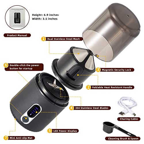 Wireless Coffee Grinder With Led Power, Electric Portable Coffee Bean Grinder With Brush, Herb Grinder, Spice Grinder With Removable Bowl & Spoon And 304 Stainless Steel Blade #TOP4