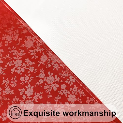 Image of Smiry Waterproof Heavy Duty Vinyl Fitted Tablecloth for 45 inch-56 inch Round Table | Elastic Plastic Table Cloth, Wipeable Washable Floral Patio Table Cover for Picnic, Kitchen and Dining, Red