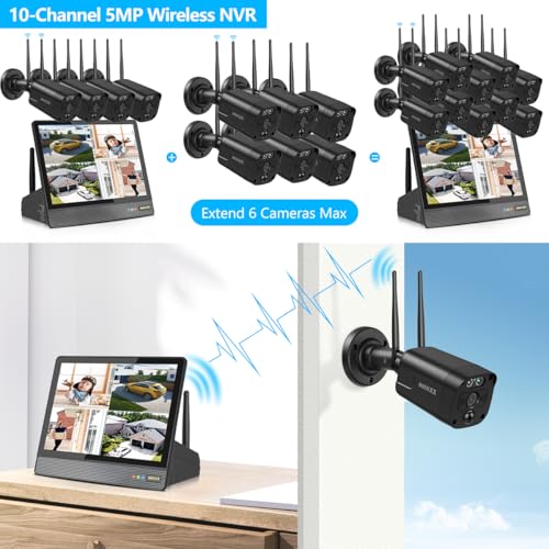 OOSSXX (10’’ UHD Monitor) 2-Way Audio 2-Antennas Enchance WiFi Wireless 3K 5.0MP 1944P PIR Outdoor Camera Wireless Home Security Cameras System with Monitor Video Surveillance DVR Kit - Thumbnail 5