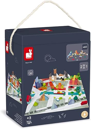Miniatura 7 de Janod - 60 bloques Kubix de madera + rompecabezas de ciudad de cartón - 3 años + J08304