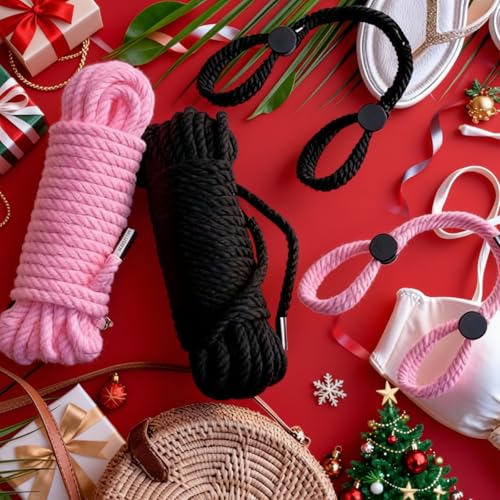 Image of Tisancy 4 Pcs Multifunctional Craft Cord Kit with 2 Soft Silk Macrame Cords and 2 Adjustable Nylon Bracelets, 32.81 ft Twisted Trim Cord for DIY Crafts and Home Decoration(Black, Pink)
